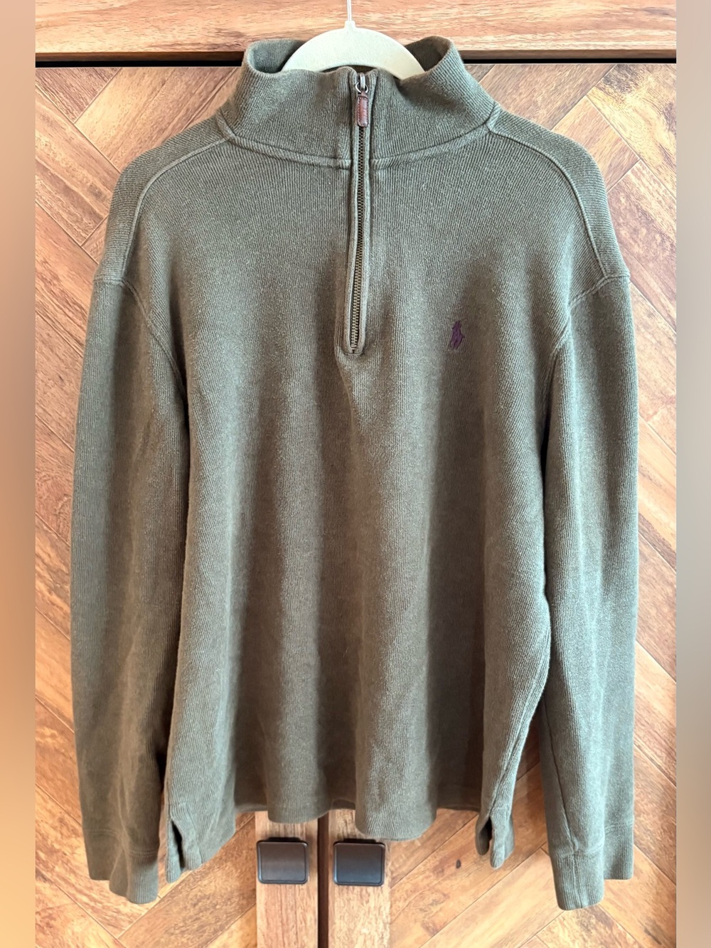 Polo Ralph Lauren Men’s Medium Olive Green Half-Zip Sweater 100% Cotton - Picture 3 of 8